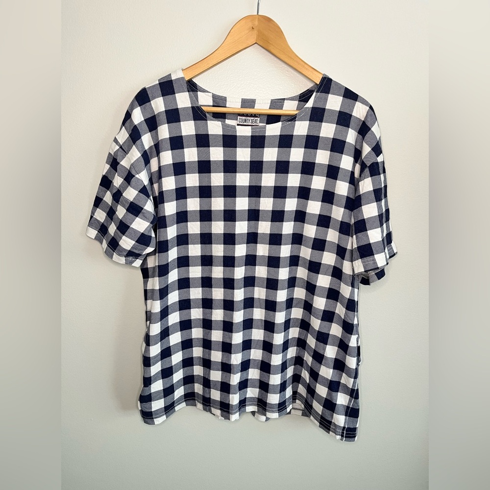Vintage 90s Nuovo County Seat Jeanswear Checkered Maternity Tee